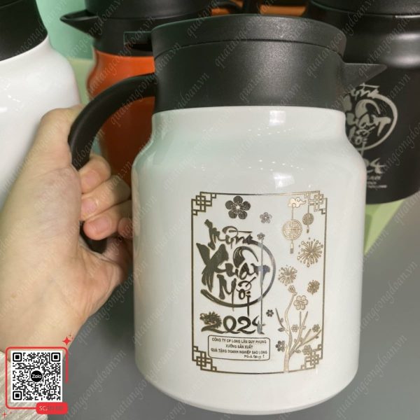 Phích Pha Trà Inox 316 Dung Tích 1L 4 Phích pha trà màu trắng quà tặng công nhân cuối năm