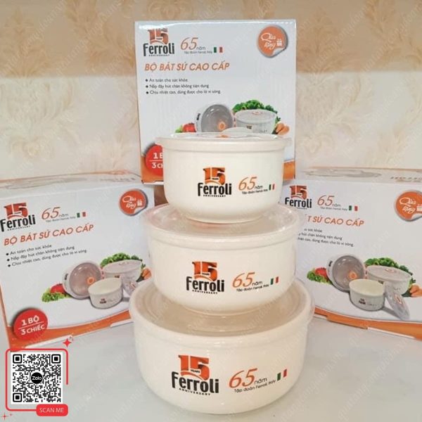 Bộ 3 Bát Sứ Có Nắp Hút Chân Không Tiện Lợi 5 Quà 8/3 cho lao động nữ bộ bát sứ tiện lợi