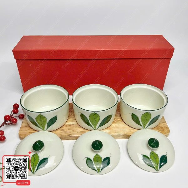 Hũ Đựng Mứt Sứ Bát Tràng Họa Tiết Hoa Xương Rồng 5 Set 3 hũ mứt tết hoa xương rồng