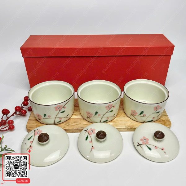 Set 3 Hũ Đựng Mứt Sứ Bát Tràng Họa Tiết Hoa Đào 4 Set 3 hũ đựng mứt tết sứ Bát Tràng họa tiết hoa đào