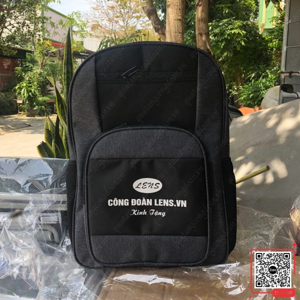 Balo Màu Đen In Logo Công Đoàn Lens 3 Balo quà tặng sinh nhật công nhân