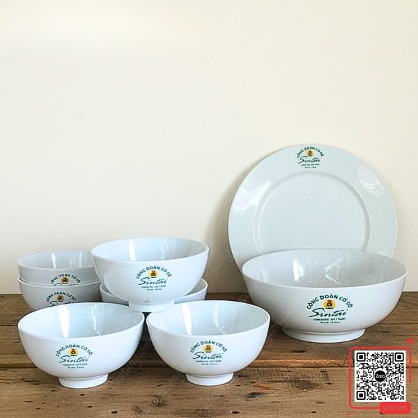 Bộ Bát Đĩa Quà Tặng Công Đoàn Sintai Furniture 4 Bộ bát đĩa in logo công đoàn Sintai Furniture