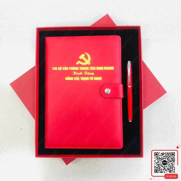 Set Sổ Bút Quà Tặng Đại Hội Chi Bộ Phòng Kinh Doanh 4 Bộ sổ bút ký màu đỏ tặng đại hội chi bộ