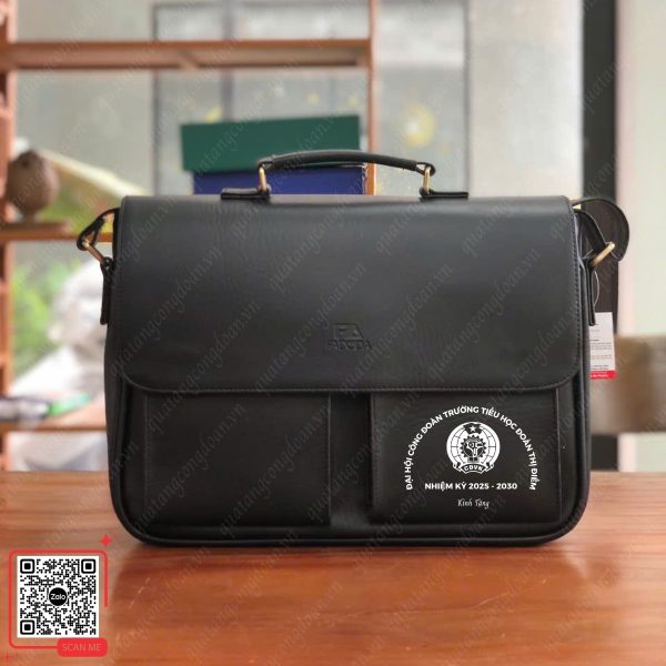 Cặp Da Màu Đen In Logo Công Đoàn 3 Cặp da in logo đại hội công đoàn trường tiểu học Đoàn Thị Điểm