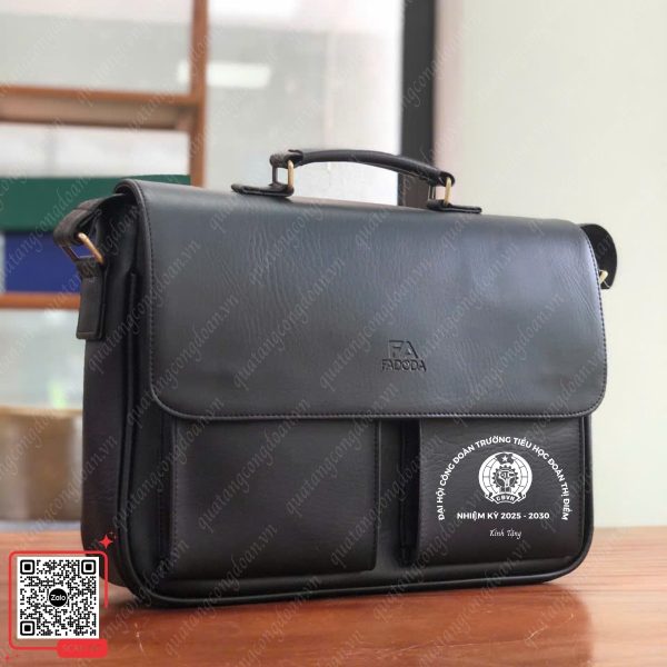 Cặp Da Màu Đen In Logo Công Đoàn 4 Cặp da quà tặng đại hội công đoàn cơ sở Đoàn Thị Điểm