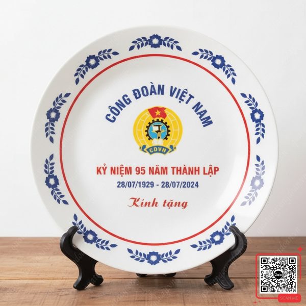 Đĩa Sứ Kỷ Niệm 95 Năm Thành Lập Công Đoàn Việt Nam 3 Đĩa sứ lưu niệm 95 năm thành lập công đoàn