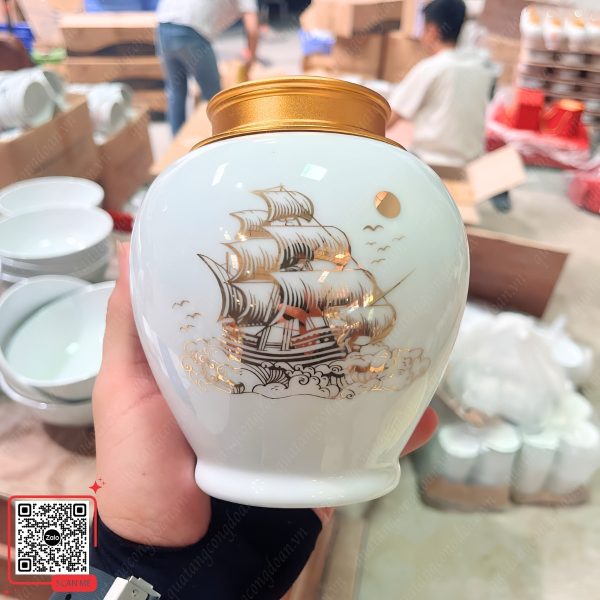 Hũ Đựng Trà Quà Tặng Đại Hội Công Đoàn Cơ Sở Cty Guangbo 4 Hũ đựng trà Thuận buồm xuôi gió vẽ vàng kim