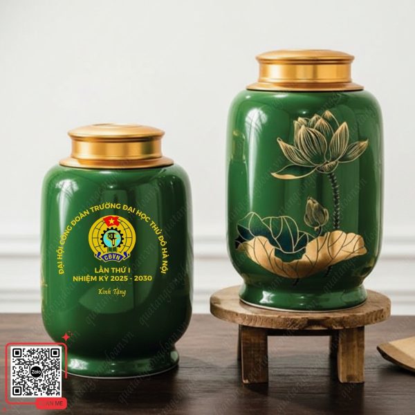 Hũ Đựng Trà In Logo ĐH Công Đoàn Trường Đại Học Thủ Đô Hà Nội 4 Hũ đựng trà Bát Tràng in logo Đại hội Công đoàn Trường Đại học Thủ đô Hà Nội