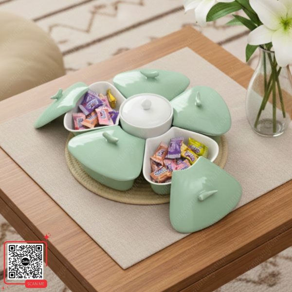 Khay Đựng Bánh Kẹo Tết Bằng Sứ Bát Tràng Cao Cấp 4 khay dung banh keo xanh mint qua tang tet