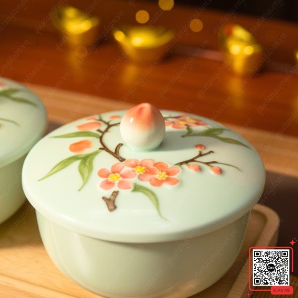 Khay Mứt Sứ Cao Cấp Đào Hồng - Quà Tết 2026 Cho Người Lao Động 7 Khay mứt sứ cao cấp men xanh ngọc tặng cán bộ