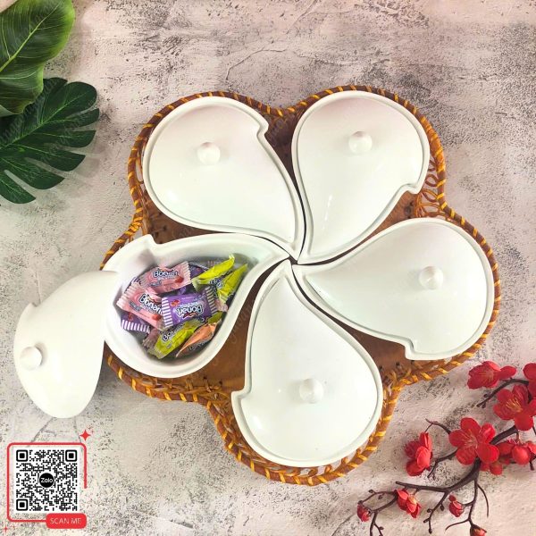 Khay Đựng Mứt Sứ Cao Cấp Hình Hoa Ban Trắng 4 Khay mứt Tết 2026