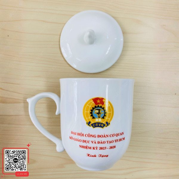 Ly Sứ In Logo Công Đoàn Cơ Quan Sở Giáo Dục & Đào Tạo 3 Ly sứ Bát Tràng quà tặng đại hội công đoàn cơ quan