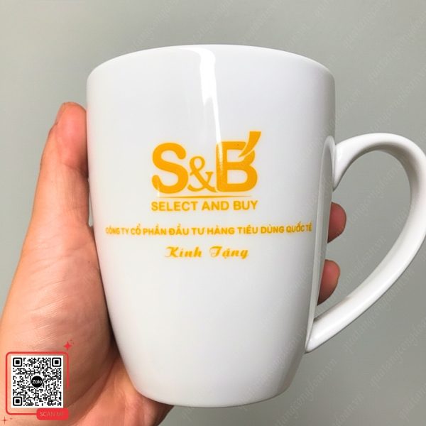 Ly Sứ Quà Tặng Đại Hội Công Đoàn Khu Kinh Tế Tỉnh Tây Ninh 4 Ly sứ in logo công ty cổ phần đầu tư hàng tiêu dùng quốc tế S&B