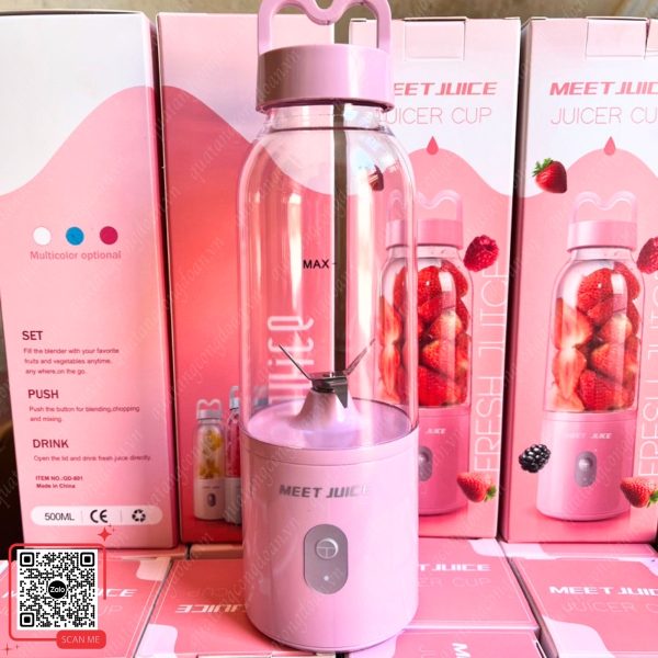 Máy Xay Sinh Tố Cầm Tay Meet Juice 500ml 6 Máy xay cầm tay màu hồng in logo công đoàn
