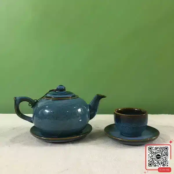 Bộ Ấm Chén Hỏa Biến Bát Tràng Màu Xanh Dương 7 Ấm trà hỏa biến xanh dương Bát Tràng