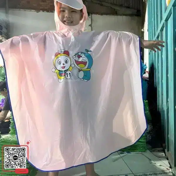 Áo Mưa Cánh Dơi Trẻ Em In Hình Doraemon 8 Áo mưa cánh dơi trẻ em màu hồng nhạt