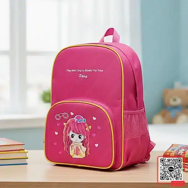 Balo Học Sinh In Logo Công Đoàn Honda Việt Nam 4 Balo bé gái màu hồng viền vàng in logo Công đoàn Honda