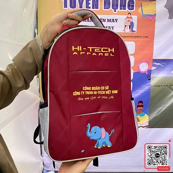 Balo In Logo Công Đoàn Hi Tech Việt Nam 3 Balo trẻ em màu đỏ họa tiết voi xanh in logo Hi-Tech Apparel