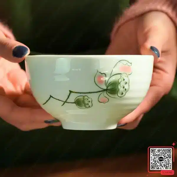 Bộ 10 Chén Cơm Bát Tràng Men Xanh Họa Tiết Sen 8 Bát ăn cơm Bát Tràng xanh ngọc họa tiết hoa sen