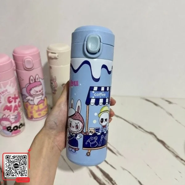 Bình Giữ Nhiệt In Hình Labubu Nhiều Màu Sắc 5 Bình giữ nhiệt Labubu màu xanh dương