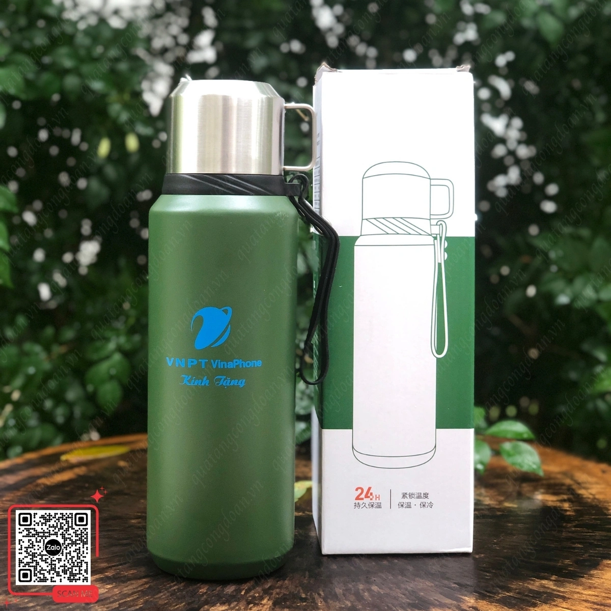 Bình giữ nhiệt màu xanh rêu quà tặng VNPT Vinaphone