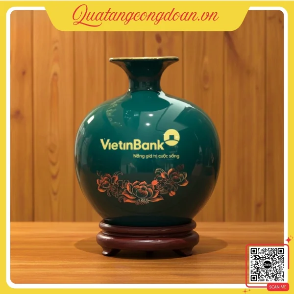 Bình hút lộc in logo VietinBank màu xanh ngọc