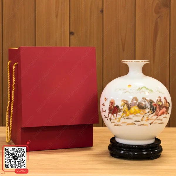 Bình Hút Lộc Mã Đáo Thành Công In Logo Công Ty VNPT 3 Bình hút lộc VNPT họa tiết Mã đáo thành công màu trắng
