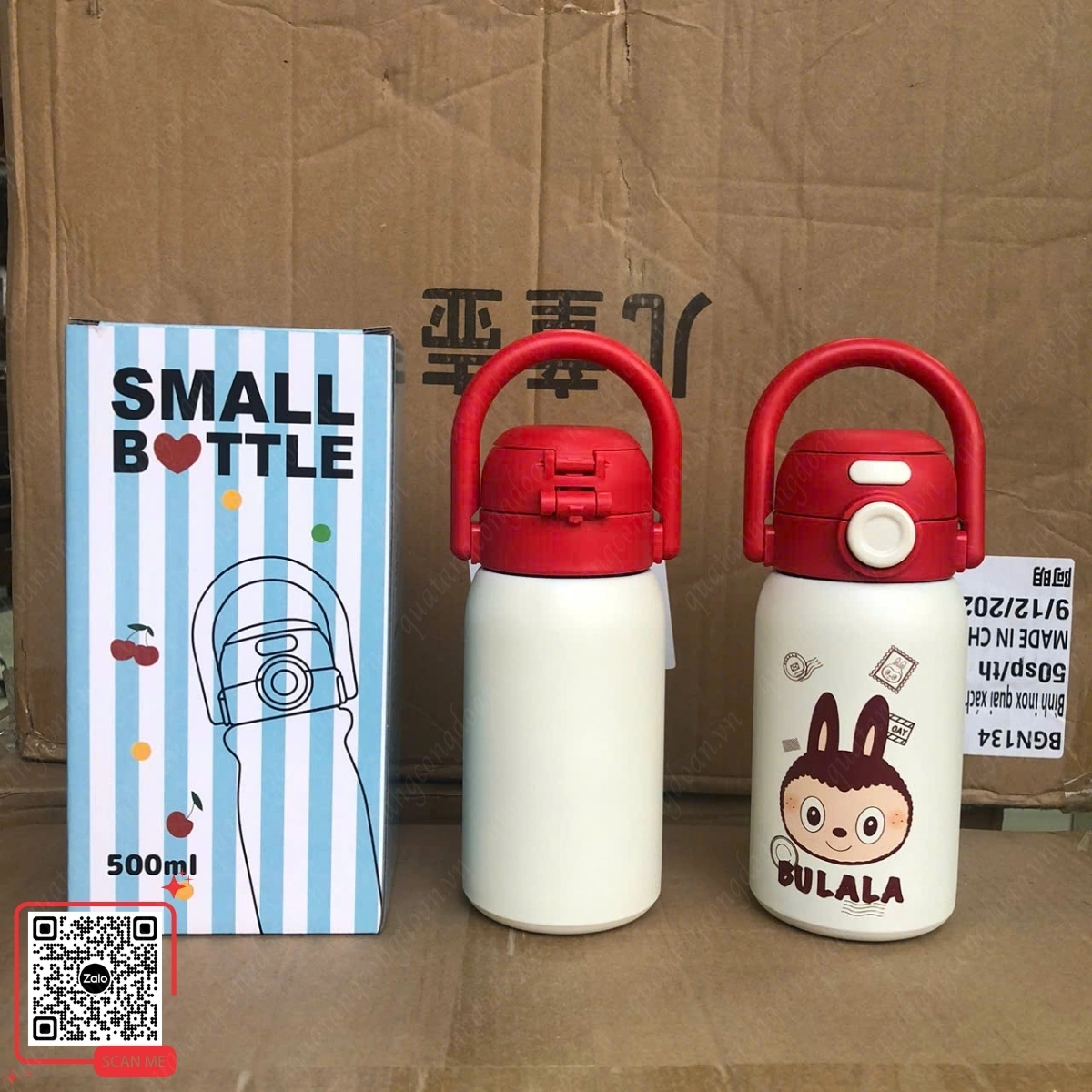 Bình nước trẻ em màu đỏ Bulala có ống hút tiện lợi