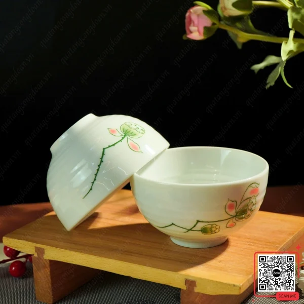 Bộ 10 Chén Cơm Bát Tràng Men Xanh Họa Tiết Sen 7 Bộ bát ăn cơm Bát Tràng