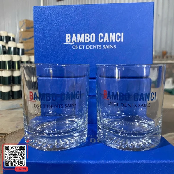 Bộ 6 Cốc Thủy Tinh In Logo Công Ty Bambo Canci 5 Cốc thủy tinh cao cấp in logo Bambo Canci