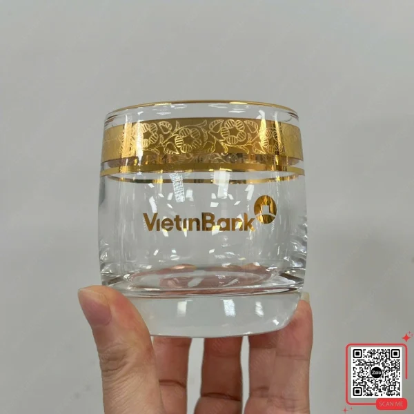 Bộ Cốc Thủy Tinh Khảm Vàng In Logo Vietinbank 6 Cốc thủy tinh vàng 24k VietinBank cao cấp in logo