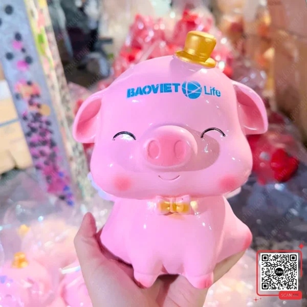 Heo Đất Tiết Kiệm In Logo Bảo Việt Nhân Thọ 4 Heo đất tiết kiệm màu hồng in logo Bảo Việt Life