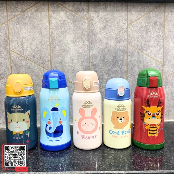 Bình Giữ Nhiệt Cho Bé In Hình Nhân Vật Hoạt Hình, Có Ống Hút 5 Xưởng in logo bình giữ nhiệt làm quà tặng 1/6 cho bé số lượng lớn cho doanh nghiệp