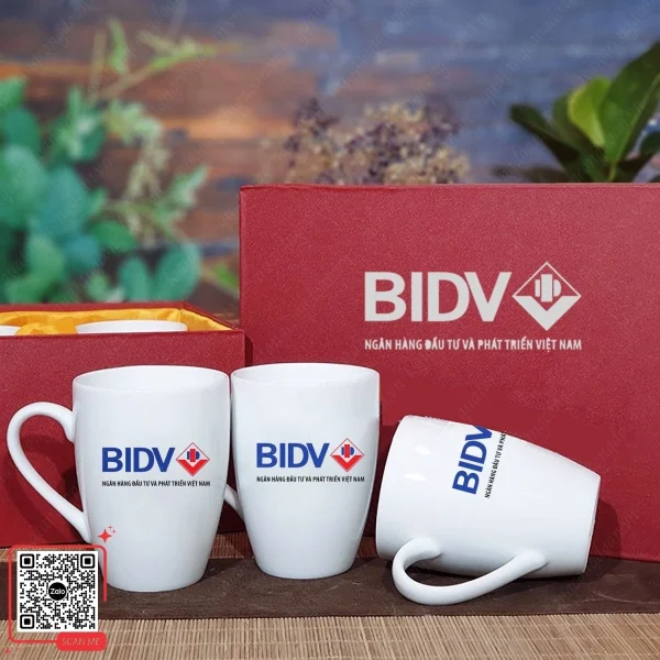 Ly Sứ Quà Tặng Ngân Hàng 6 Ly sứ in logo ngân hàng BIDV đầu tư và phát triển Việt Nam