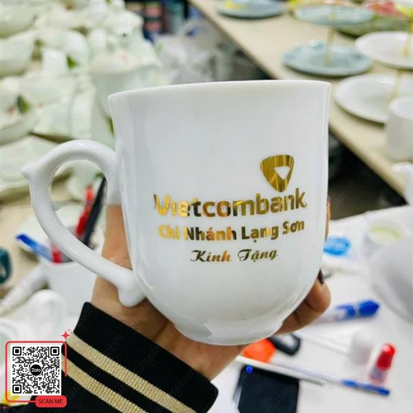 Ly Sứ Quà Tặng Ngân Hàng 3 Ly sứ in logo Vietcombank chi nhánh Lạng Sơn