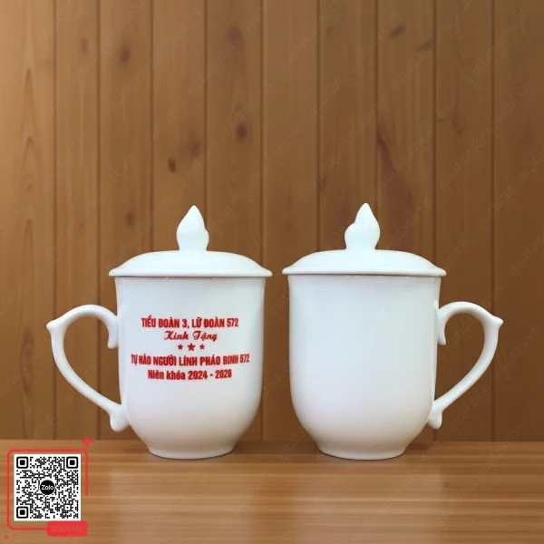 Ly Sứ Có Nắp In Logo, Thông Tin Theo Yêu Cầu 4 Ly sứ trắng in logo Tiểu đoàn 3 Lữ đoàn 572