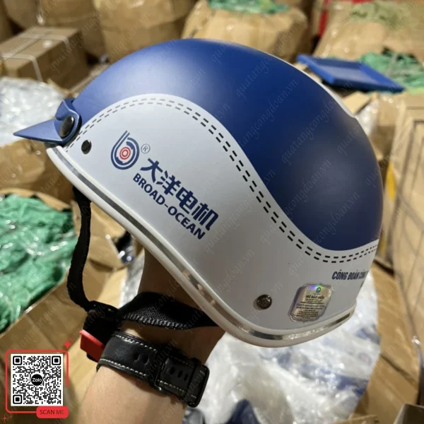 Mũ Bảo Hiểm In Logo Công Đoàn Cty Điện Máy Hải Dương 3 Mũ bảo hiểm in logo công đoàn Broad-Ocean xanh trắng
