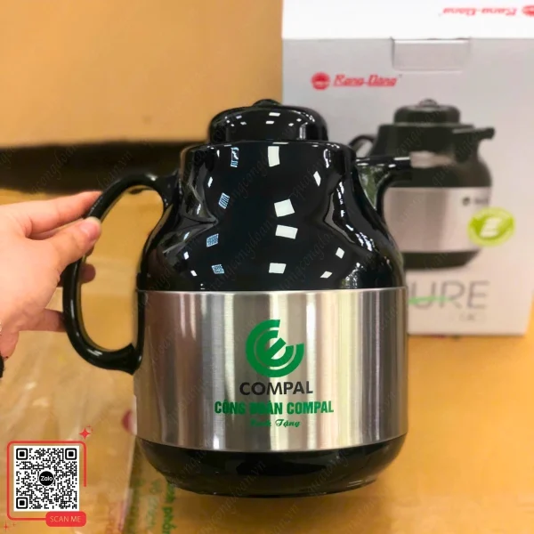 Phích Giữ Nhiệt In Logo Công Đoàn Compal 4 Phích inox màu đen in lgoo công đoàn Compal