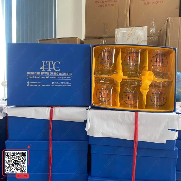 Bộ Cốc Thủy Tinh In Logo Công Ty ITC 3 Quà tặng công ty ITC bộ cốc thủy tinh