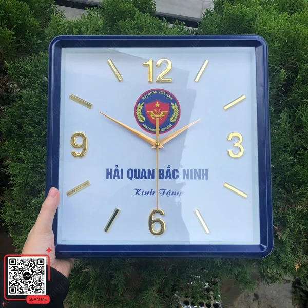 Đồng Hồ Treo Tường Hình Vuông In Logo Hải Quan Bắc Ninh 3 Quà tặng Hải quan Bắc Ninh đồng hồ vuông kim vàng