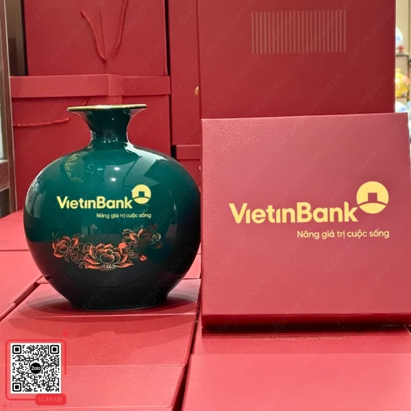Bình Hút Lộc Thuận Buồm Xuôi Gió In Logo Vietinbank 5 Quà tặng VietinBank bình hút lộc gốm sứ xanh lục bảo