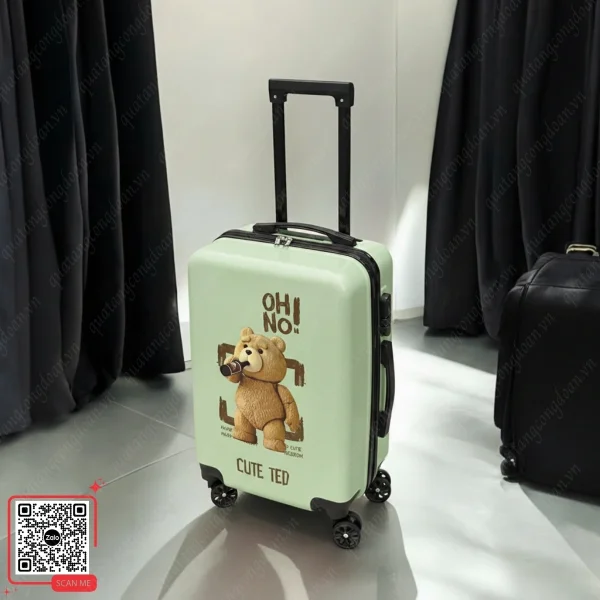 Vali Quà Tặng 1/6 In Hình Gấu Teddy 5 Vali trẻ em màu xanh mint quà tặng du lịch cho bé