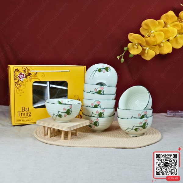 Bộ 6 Bát Bát Tràng Họa Tiết Đài Sen Xanh 4 Bộ 10 bát Bát Tràng họa tiết đài sen