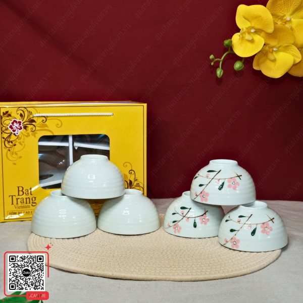 Bộ 6 Bát Bát Tràng Họa Tiết Hoa Đào Hồng 4 Bộ 6 bát sứ họa tiết hoa đào hồng