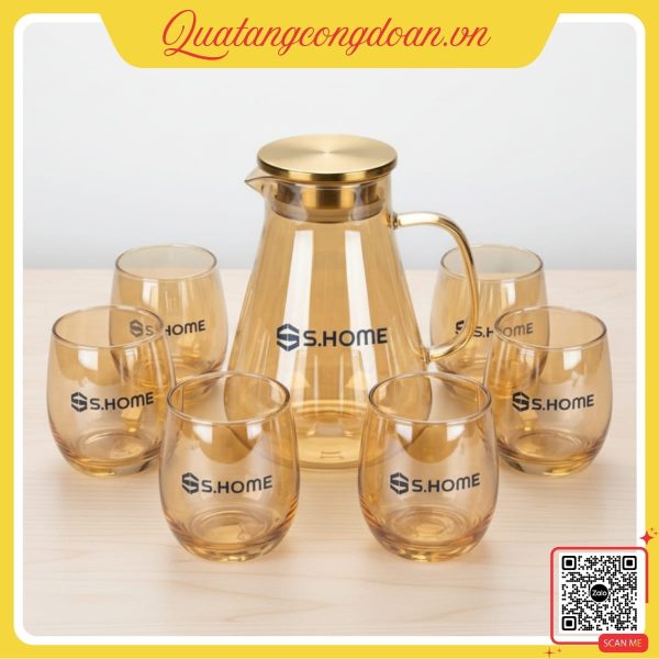 Bộ bình cốc thủy tinh in logo SHome