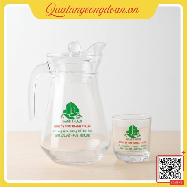 Bộ bình cốc thủy tinh in logo công ty Sơn Thành Thuận