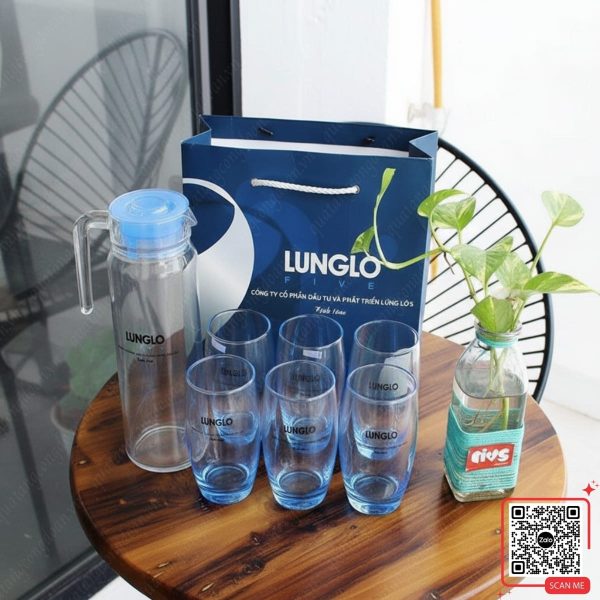 Bộ Bình Cốc Thủy Tinh In Logo Lũng Lô 4 Bộ bình cốc thủy tinh Lũng Lô