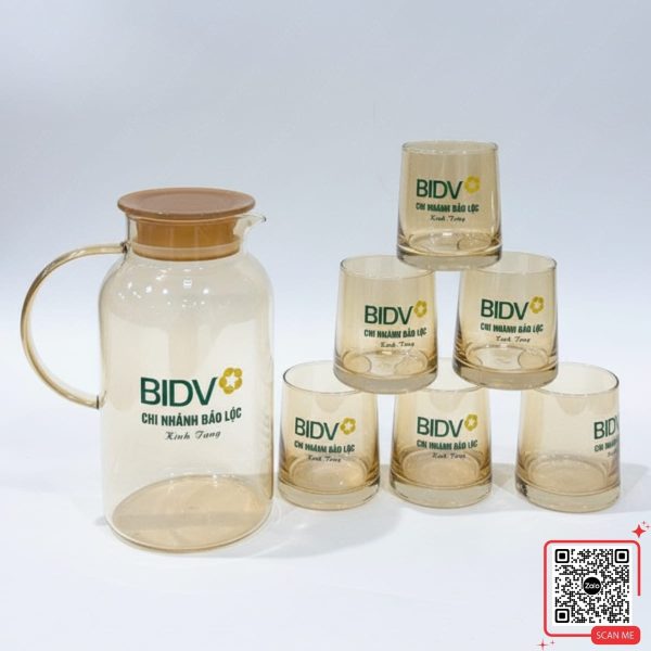 Bình Cốc Thủy Tinh In Logo BIDV Chi Nhánh Bảo Lộc 3 Bộ cốc thủy tinh in logo BIDV