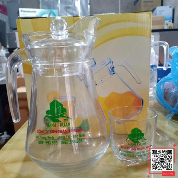 Bộ Bình Cốc Thủy Tinh In Logo Công Ty Sơn Thành Thuận 5 Bộ cốc thủy tinh Sơn Thành Thuận