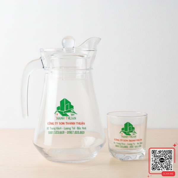 Bộ Bình Cốc Thủy Tinh In Logo Công Ty Sơn Thành Thuận 3 Cốc thủy tinh in logo Sơn Thành Thuận